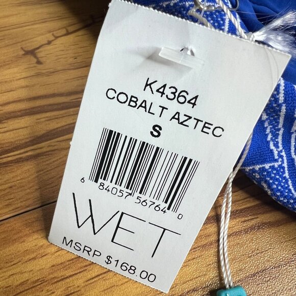 WET Swimwear Halter One Piece Swimsuit Size S Cobalt Aztec Plunging Neckline NWT - Picture 6 of 10